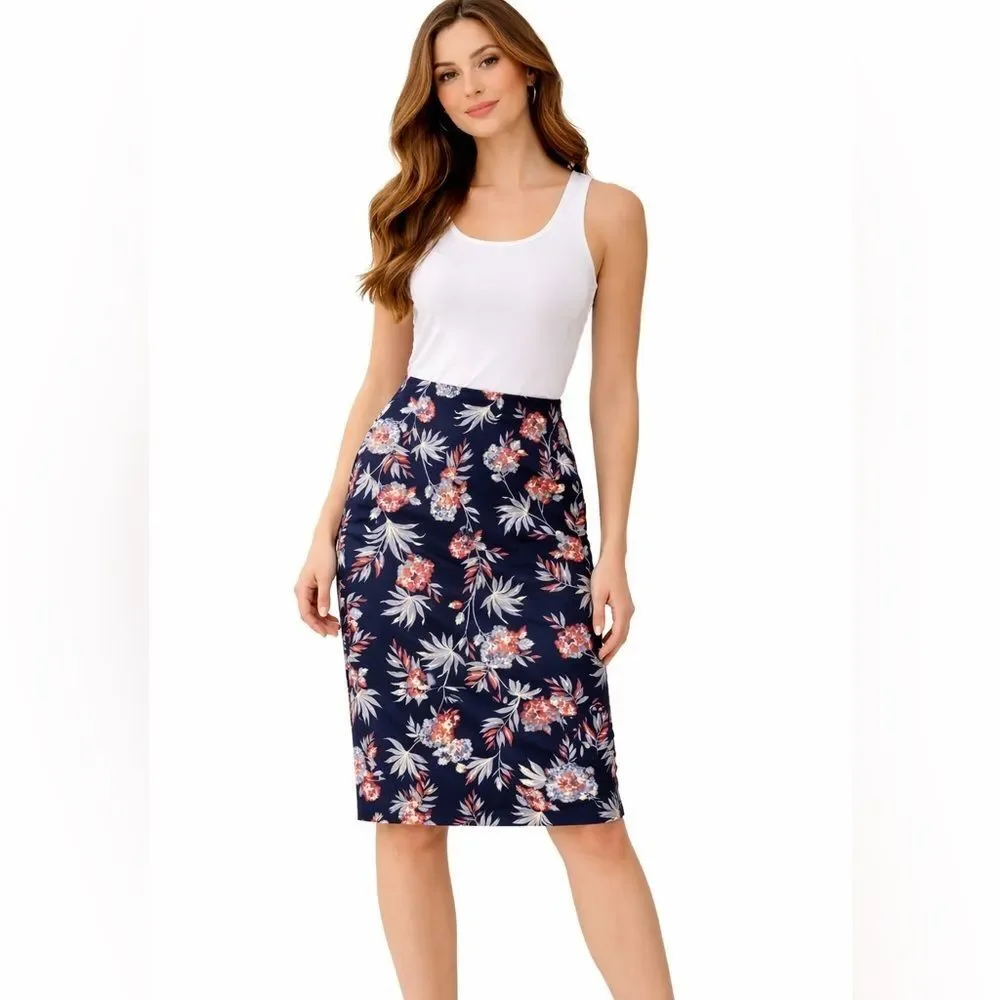 Ann Taylor Factory Floral Lined Pencil Career Skirt SZ 6
